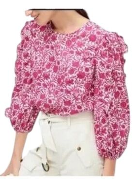 J Crew Liberty Fabric Blouse Top Womens Pink Sambourne Floral Ruffle Sleeve SM